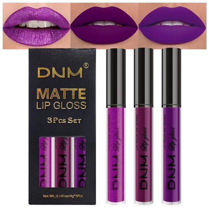 evpct 3Pcs Liquid Lipstick Set in violet purple shades front view