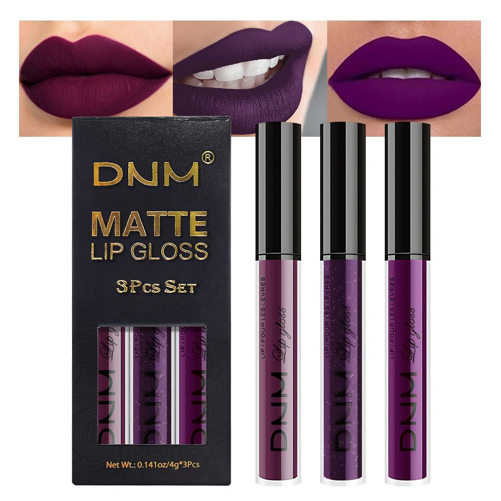 evpct 3Pcs Liquid Lipstick Set with burgundy red and dark purple shades