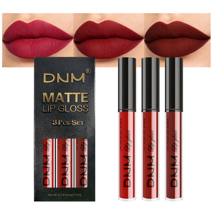 evpct 3Pcs Liquid Lipstick Set with Dark Deep Ruby, Light Rose, and Brown Red