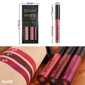 evpct 3Pcs Liquid Lipstick Set with swatches of colours