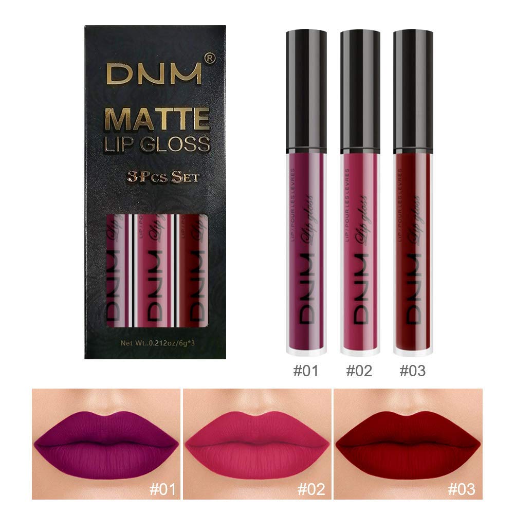 evpct 3Pcs Matte Liquid Lipstick Set shades close-up