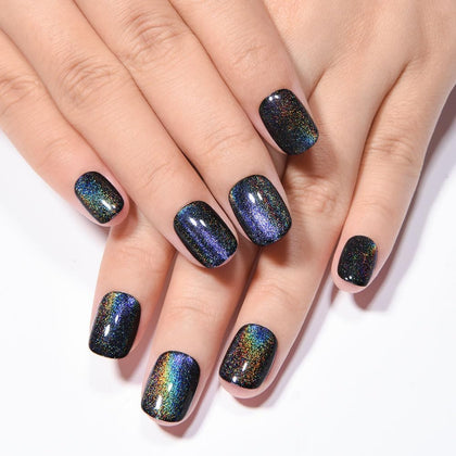 evpct Black Chrome Cat Eye Short Press on Nails front view