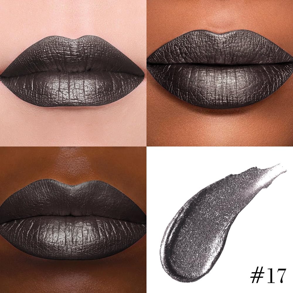 evpct Black Metallic Glitter Lipstick shade options
