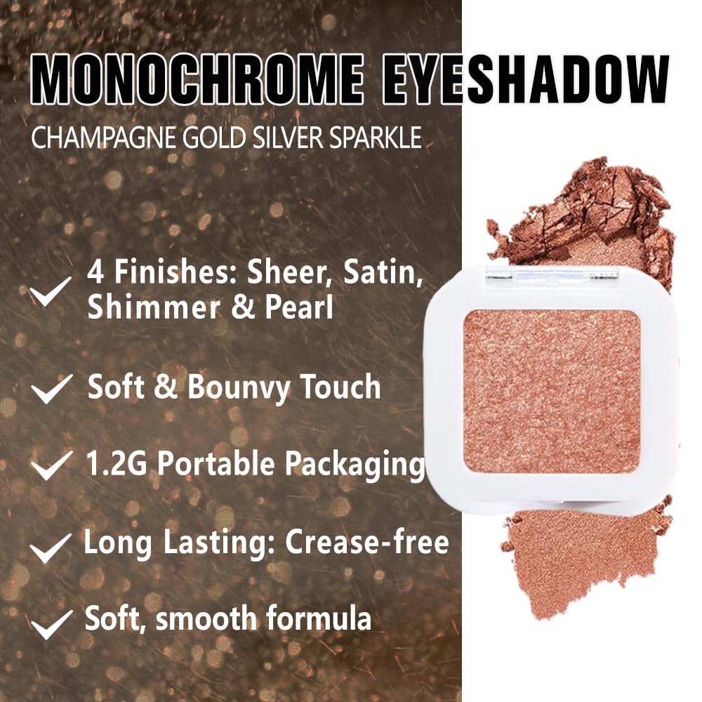 evpct Champagne Gold Glitter Eyeshadow Palette with brush