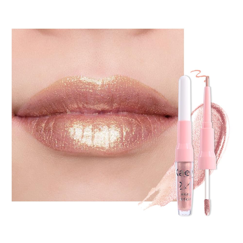 evpct Champagne Gold Glitter Lip Liner and Lipstick Combo front view