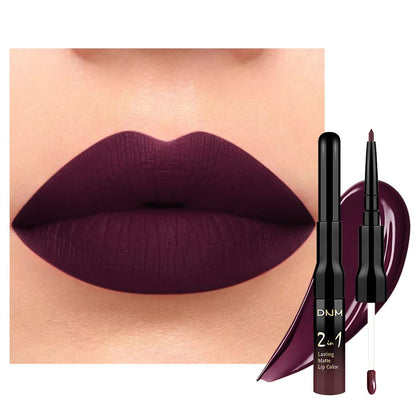 evpct Dark Deep Eggplant Plum Purple Lip Liner and Liquid Lipstick Set front view