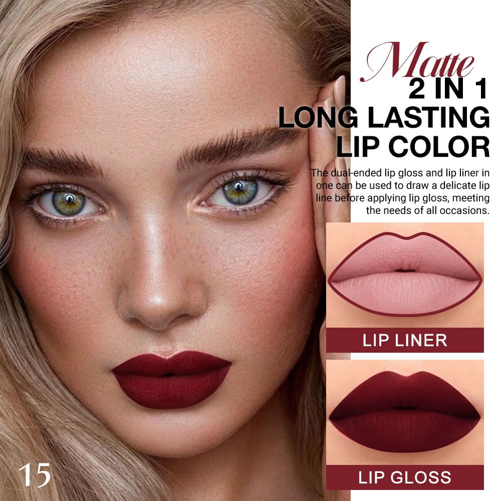 evpct Dark Oxblood Red Lip Liner and Liquid Lipstick Set packaging