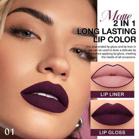 evpct Dark Purple Plum Lip Liner and Liquid Lipstick Set showing dual ends