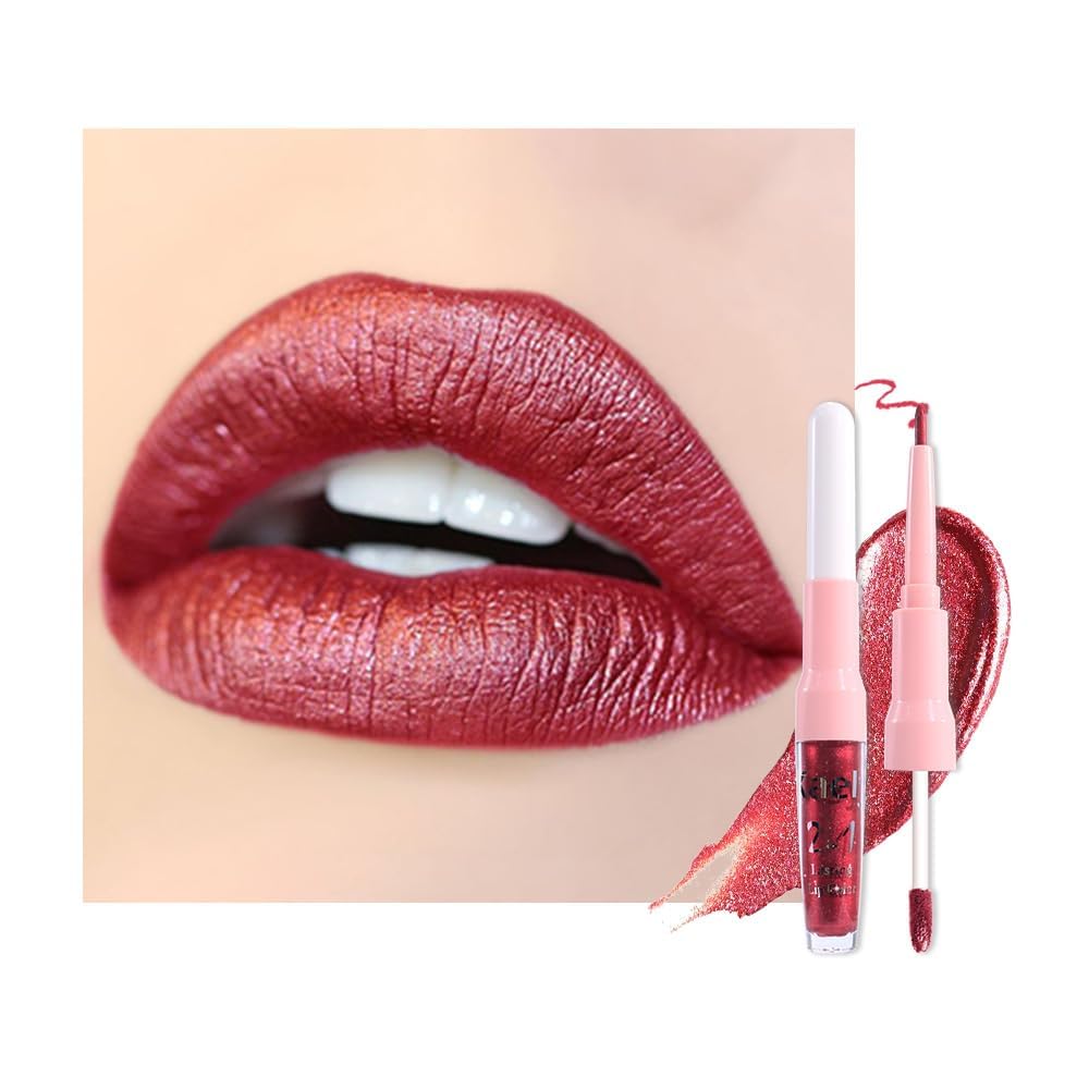 evpct Dark Red Metallic Lip Liner and Lipstick Combo front view