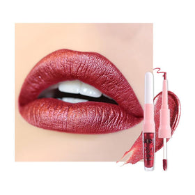 evpct Dark Red Metallic Lip Liner and Lipstick Combo front view