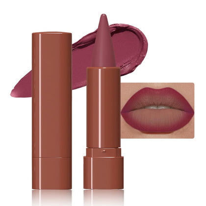 evpct Deep Mauve Matte Lipstick front view with pointed tip