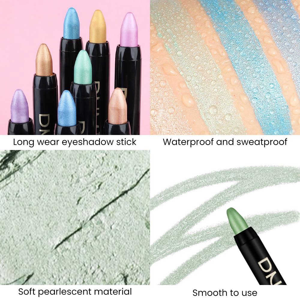 evpct Greenish Cyan Shimmer Eye Shadow Stick application on eyelids