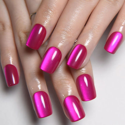 evpct Hot Pink Cat Eye Press on Nails front view in storage box