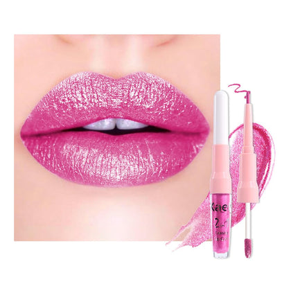 evpct Hot Pink Metallic Glitter Lip Liner and Lipstick Combo front view