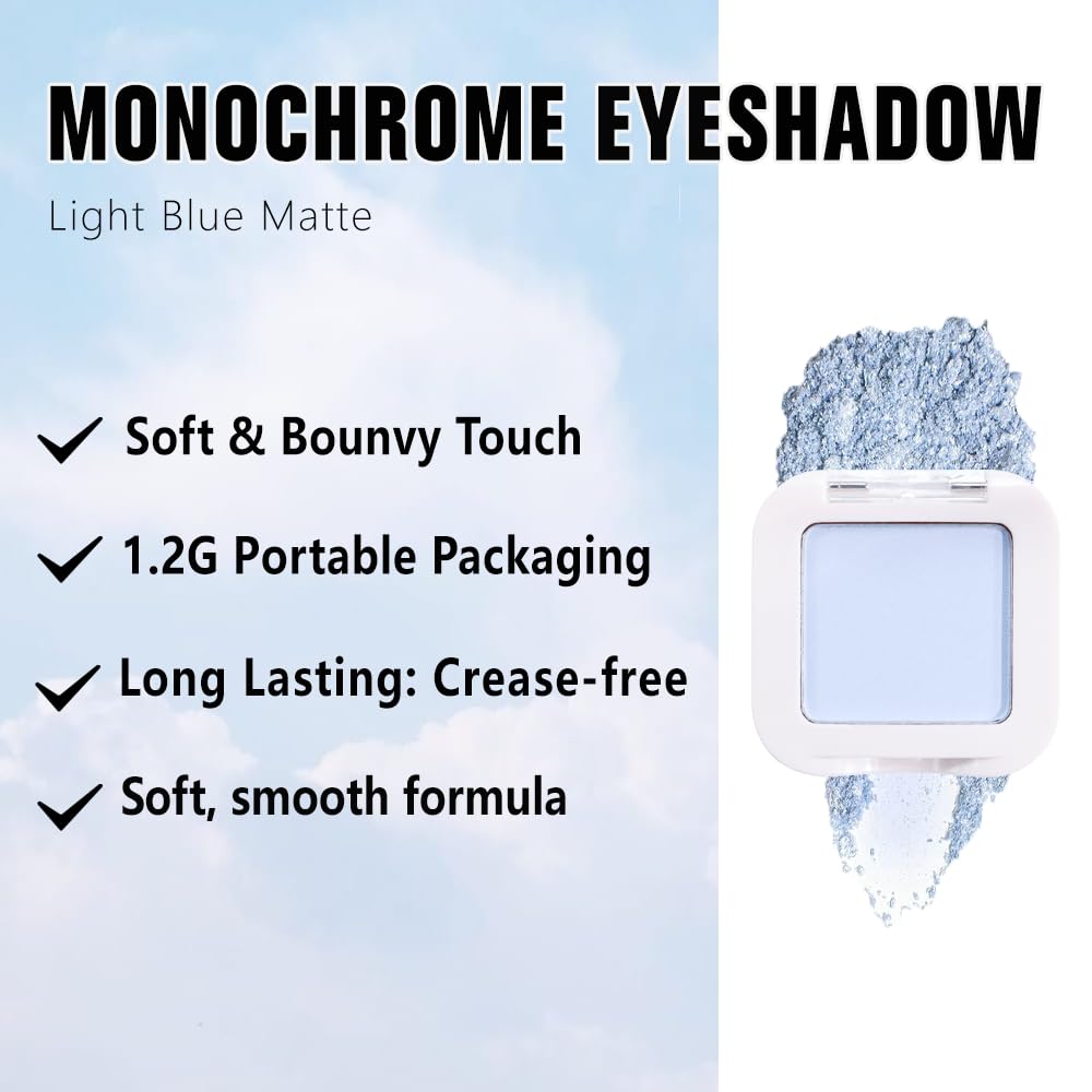 evpct Light Blue Matte Eyeshadow Palette open with shades displayed