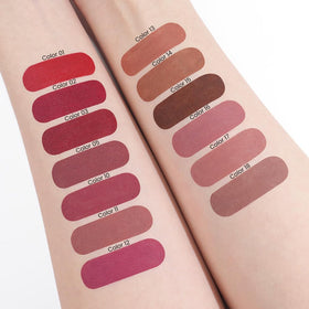 evpct lipstick crayon set displayed with makeup accessories