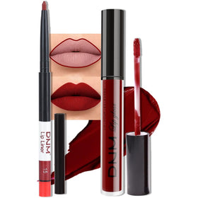 evpct Matte Lipstick and Lip Liner Set, Dark Red front view