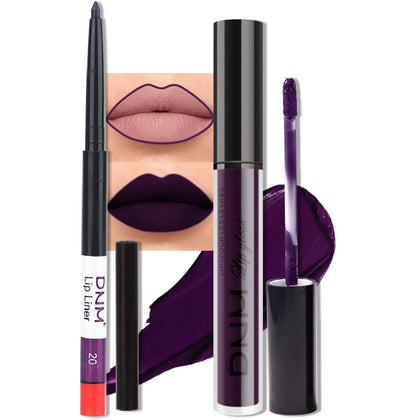 evpct Matte Lipstick and Lip Liner Set front view, deep purple plum