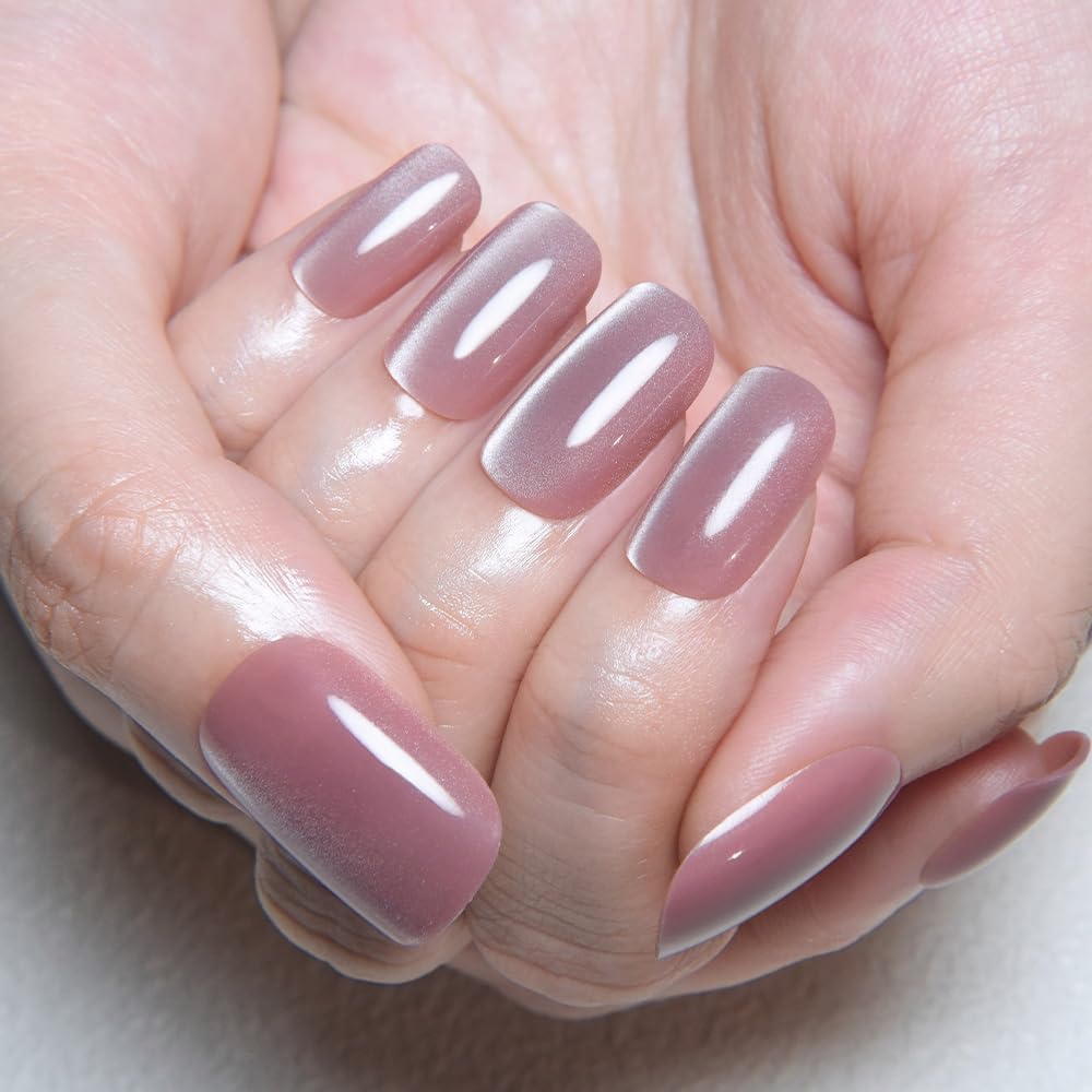 evpct Mauve Pink Cat Eye Press on Nails with included mini nail file