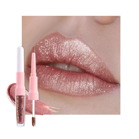 evpct Nude Gold Metallic Glitter Lip Liner and Lipstick Combo front view
