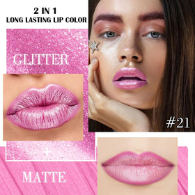 evpct Pink Metallic Glitter Lip Liner and Lipstick Combo dual-ended design