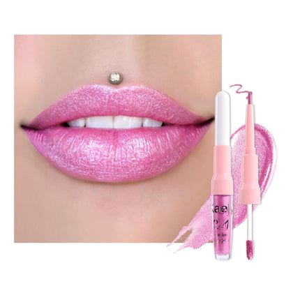 evpct Pink Metallic Glitter Lip Liner and Lipstick Combo front view