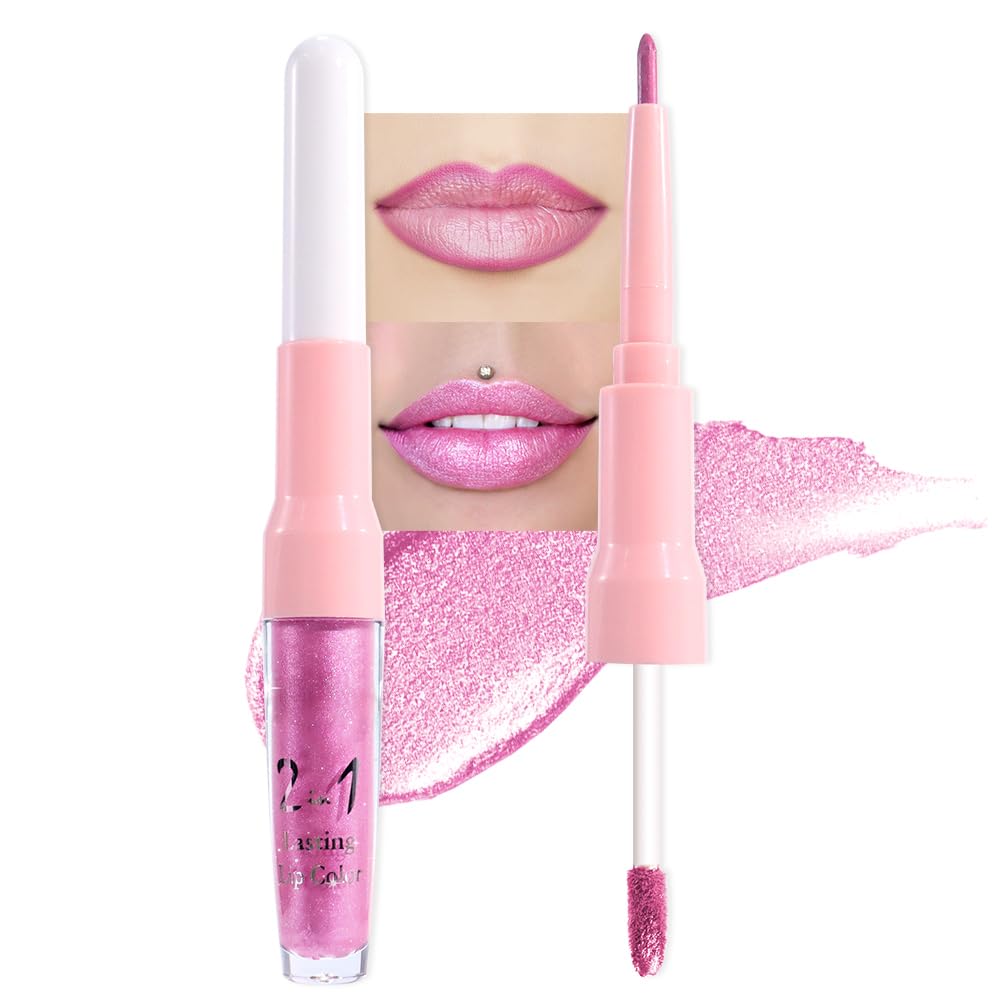 evpct Pink Metallic Glitter Lip Liner and Lipstick Combo packaging