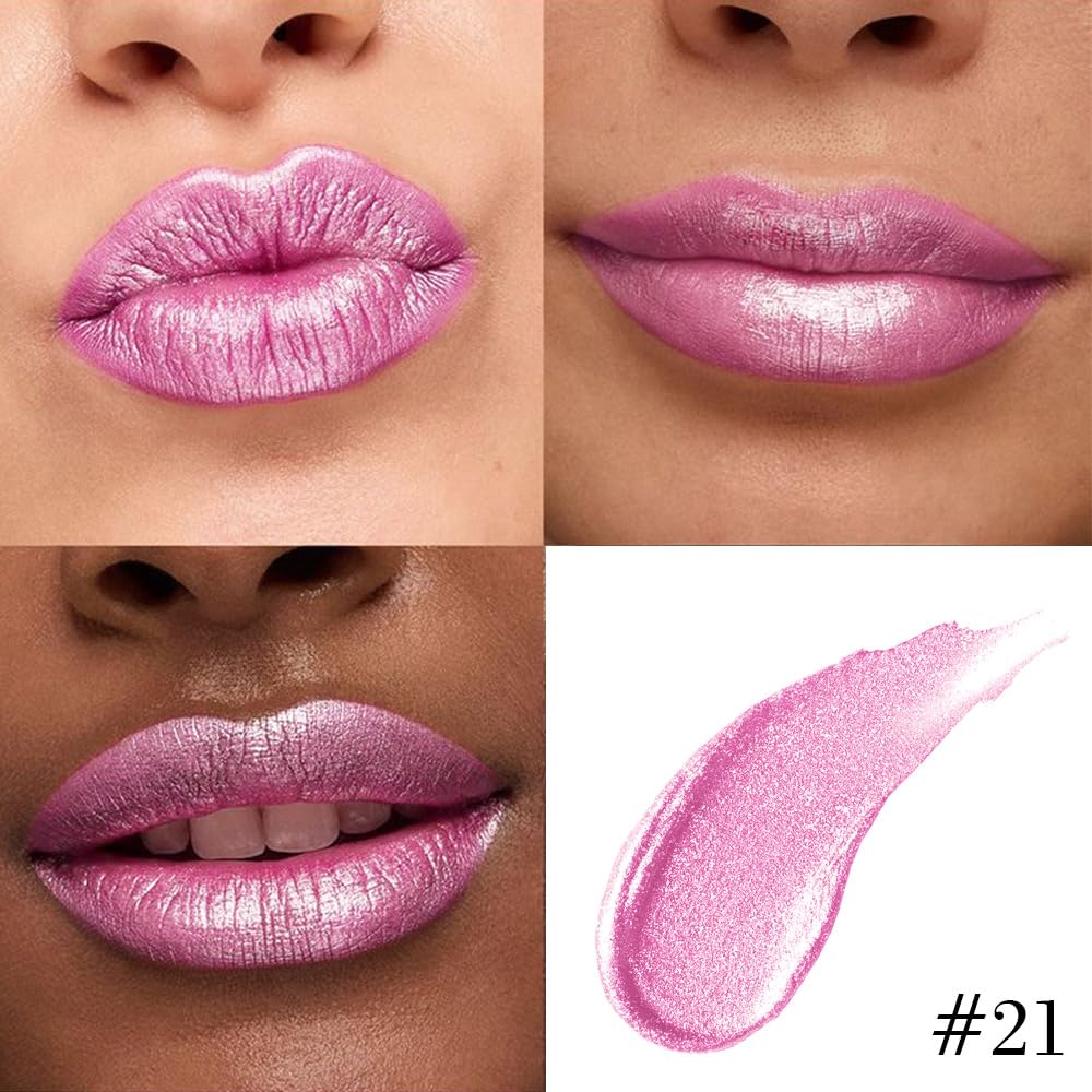 evpct Pink Metallic Glitter Lipstick application on lips