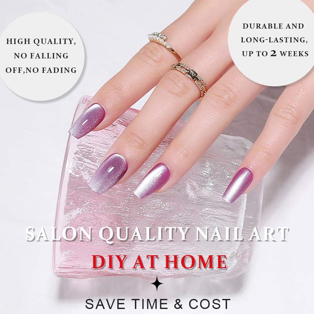evpct Purple Cat Eye Press on Nails application process
