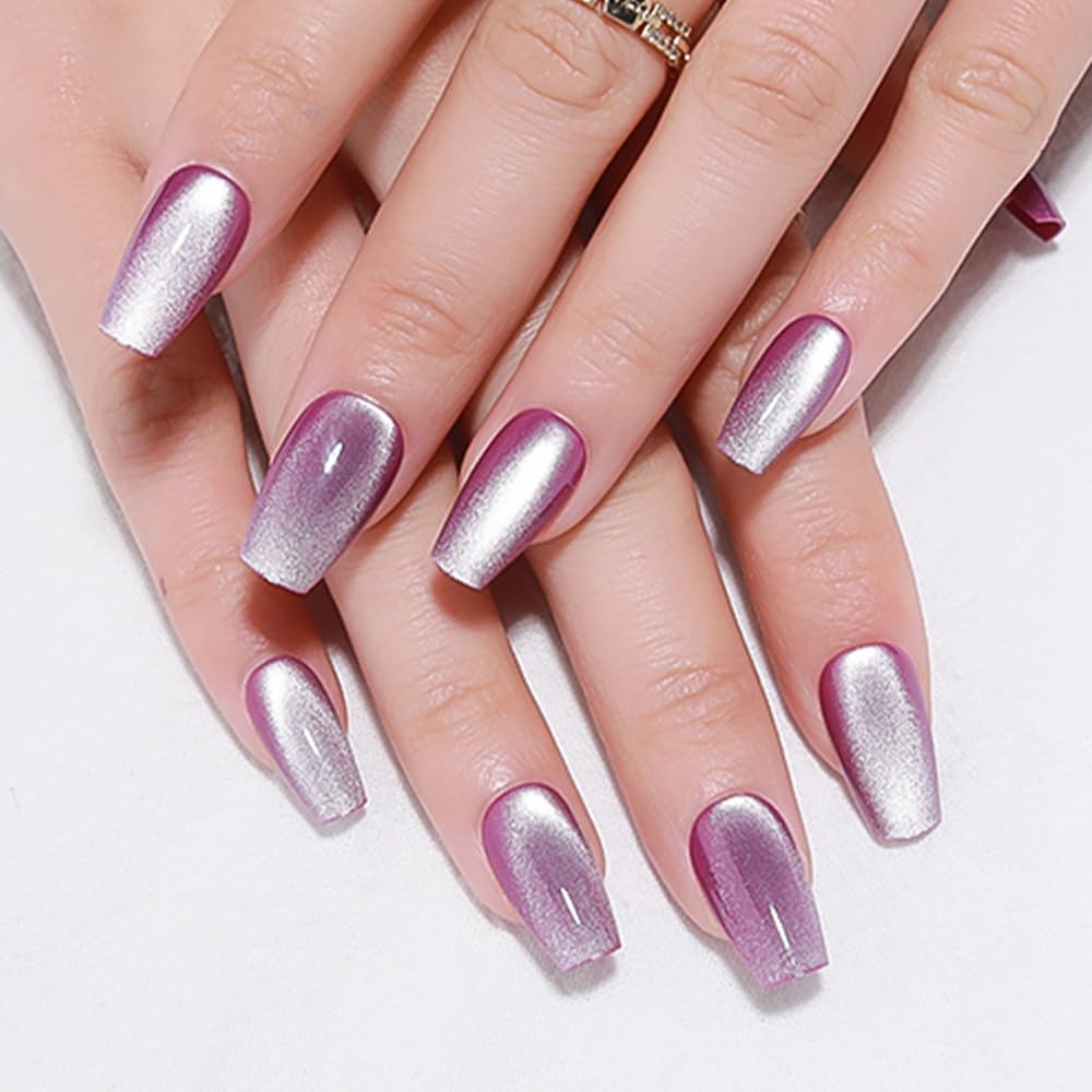 evpct Purple Cat Eye Press on Nails front view with multiple sizes