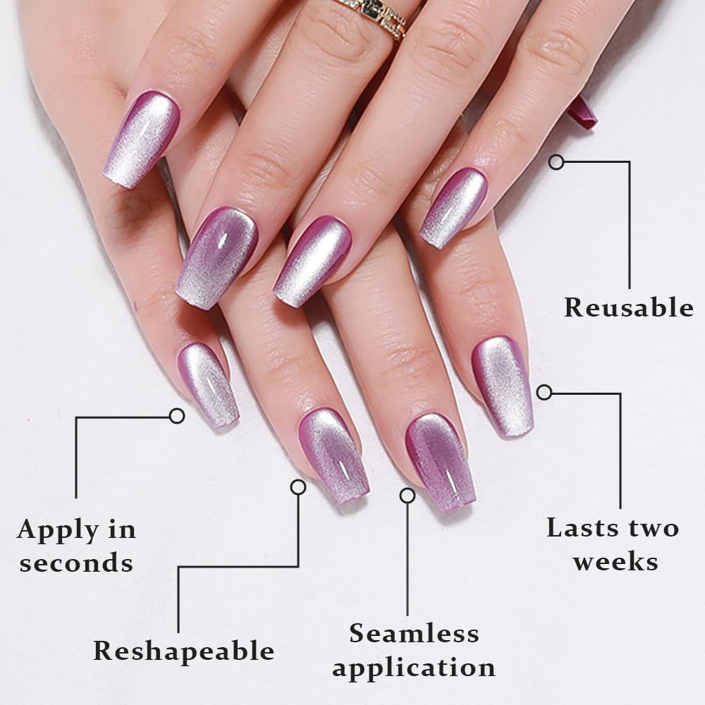 evpct Purple Cat Eye Press on Nails in lifestyle setting
