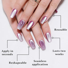 evpct Purple Cat Eye Press on Nails in lifestyle setting