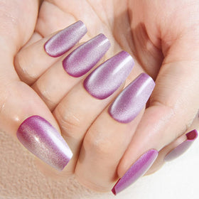 evpct Purple Cat Eye Press on Nails medium square design displayed