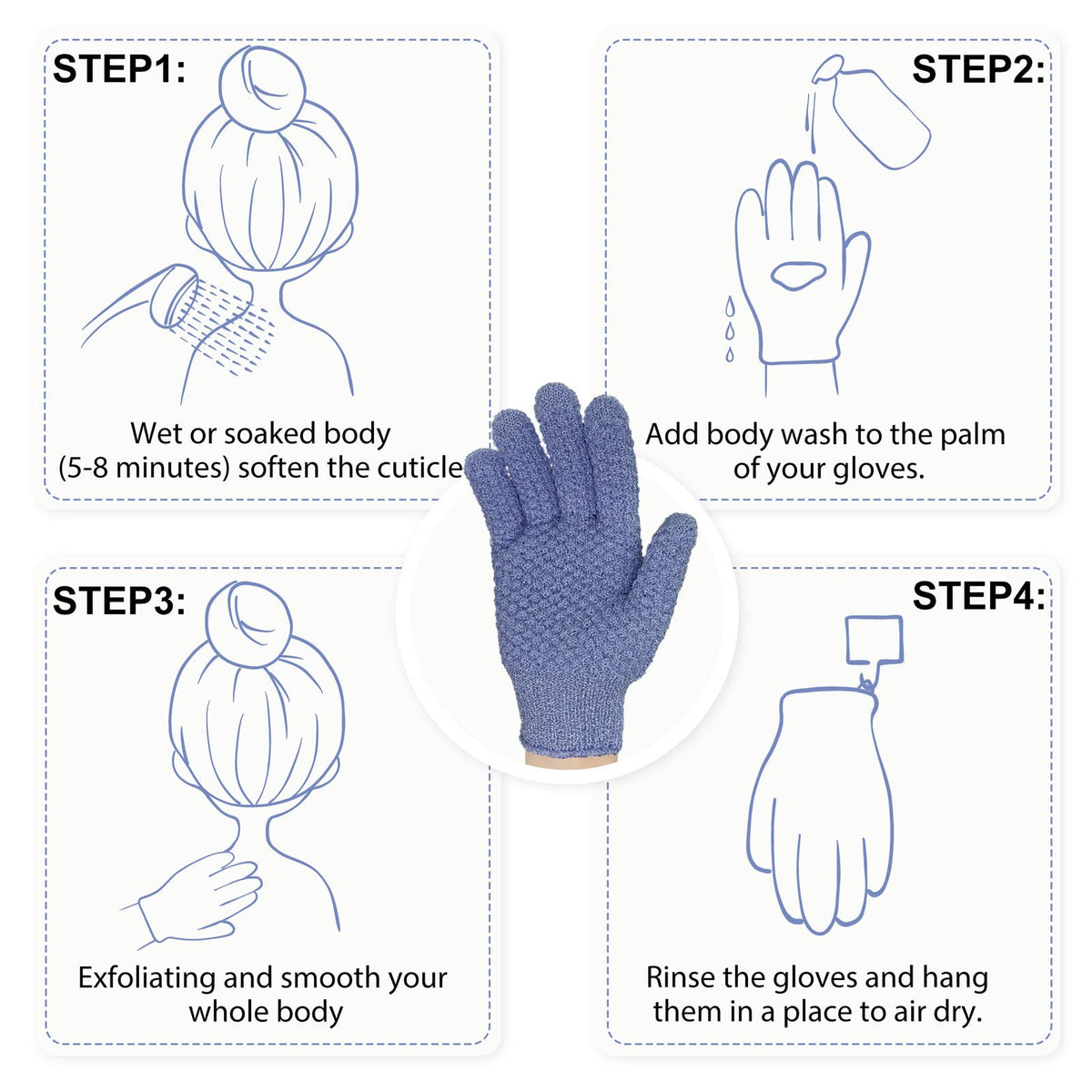Evridwear Exfoliating Bath Gloves displayed on a bathroom counter