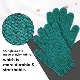 Evridwear Exfoliating Bath Gloves displayed on a bathroom shelf