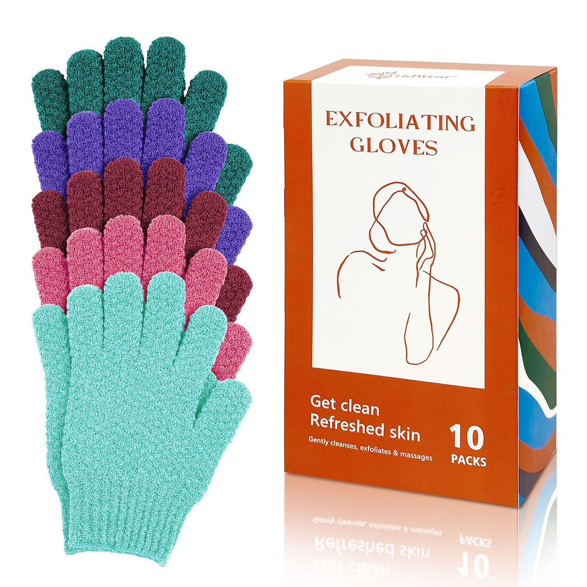 Evridwear Exfoliating Bath Gloves front view, 5 pairs