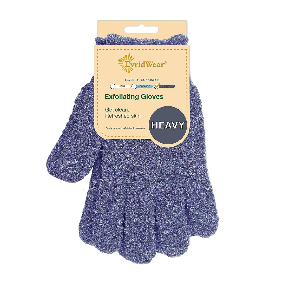 Evridwear Exfoliating Bath Gloves front view with hanging loop