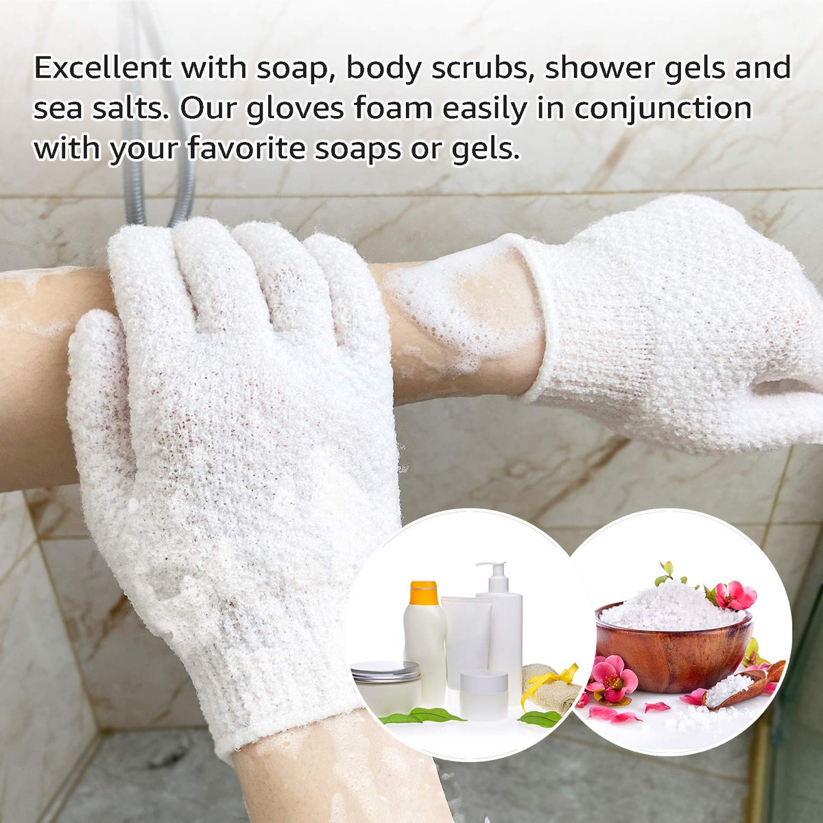 Evridwear Exfoliating Bath Gloves hanging loop detail
