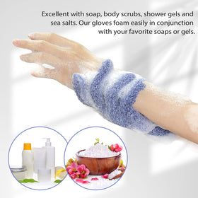 Evridwear Exfoliating Bath Gloves in a spa setting