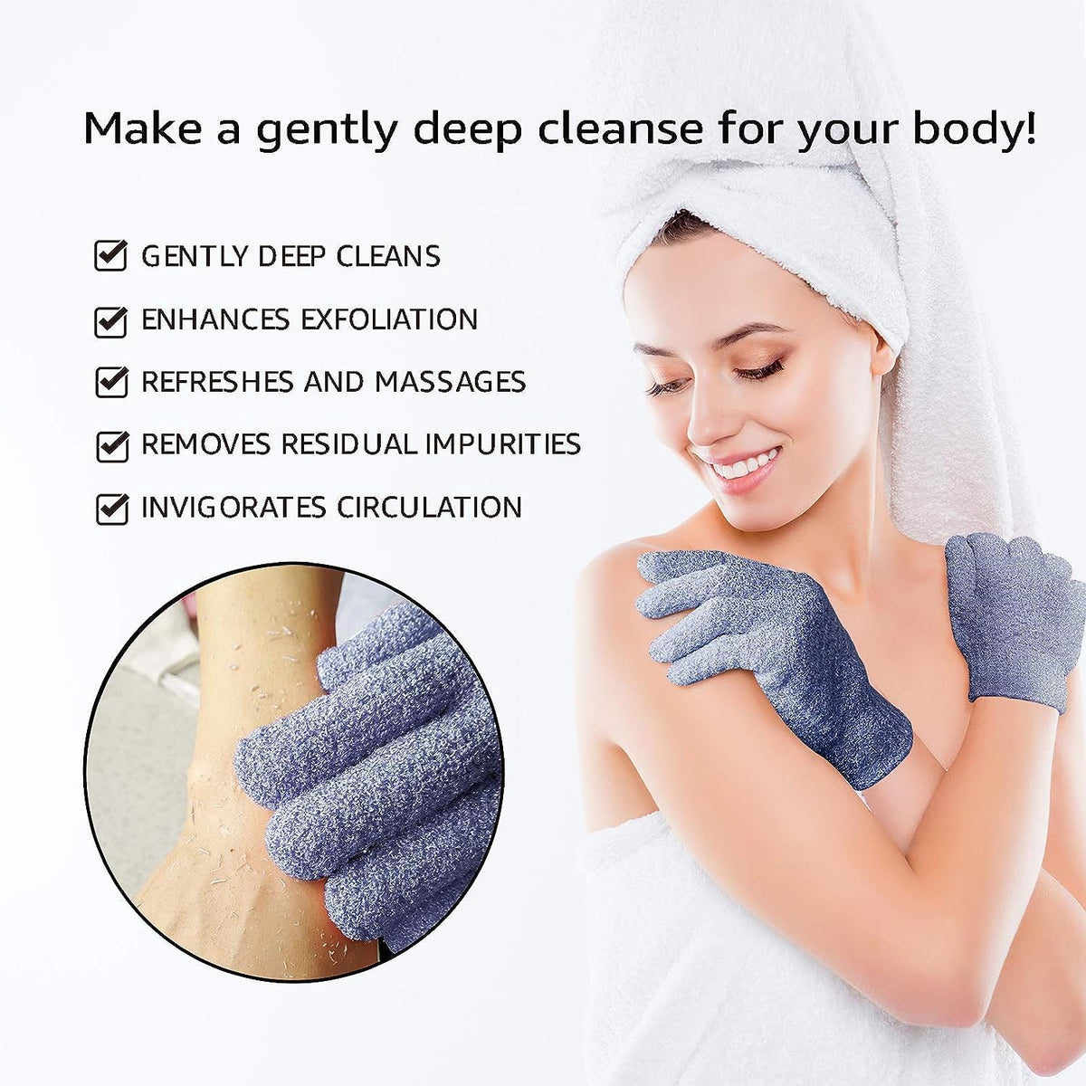 Evridwear Exfoliating Bath Gloves in use during a shower