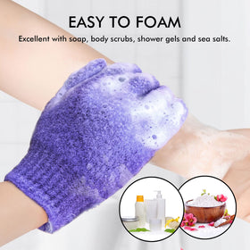 Evridwear Exfoliating Bath Gloves in use during shower