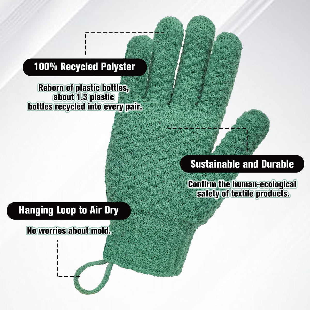 Evridwear Exfoliating Bath Gloves with recycled material label