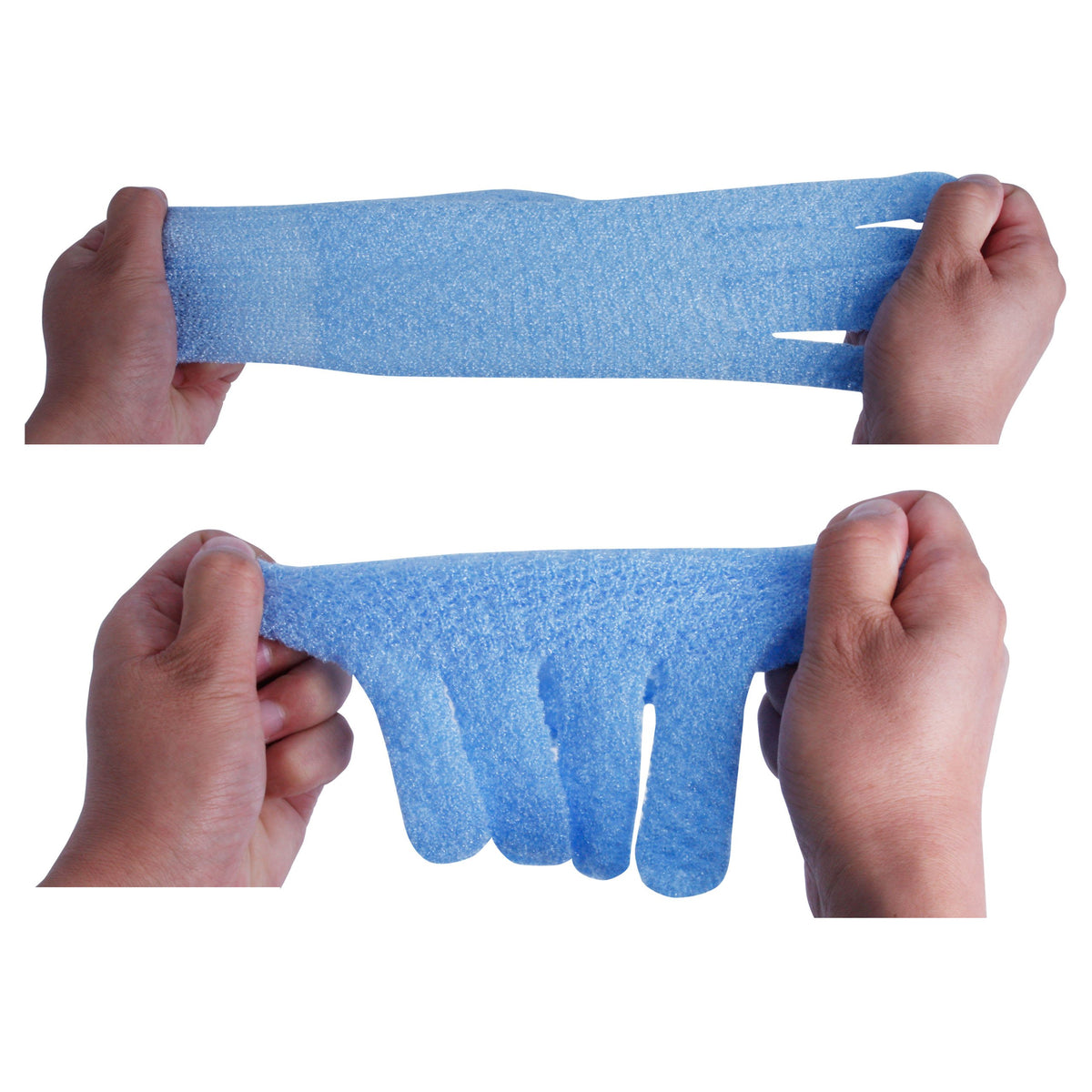 Evridwear Exfoliating Gloves displayed on a bathroom shelf