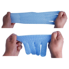 Evridwear Exfoliating Gloves displayed on a bathroom shelf