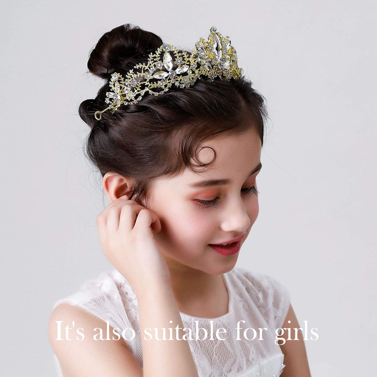 Exacoo Gold Tiara detailed view of rhinestones