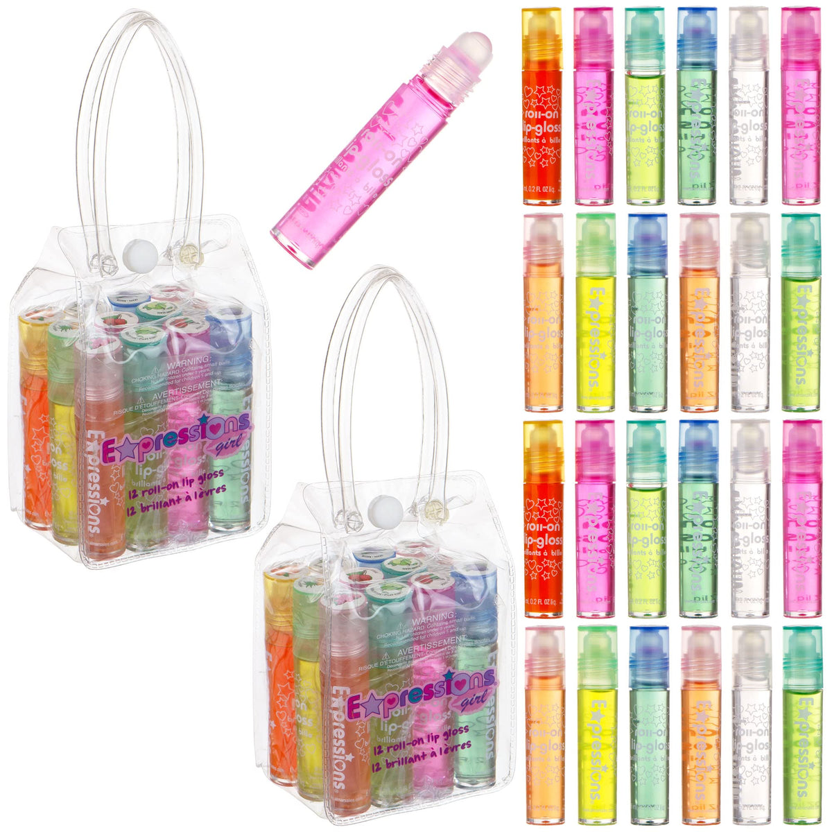 Expressions Girl lip gloss set displaying various fruity flavour bottles