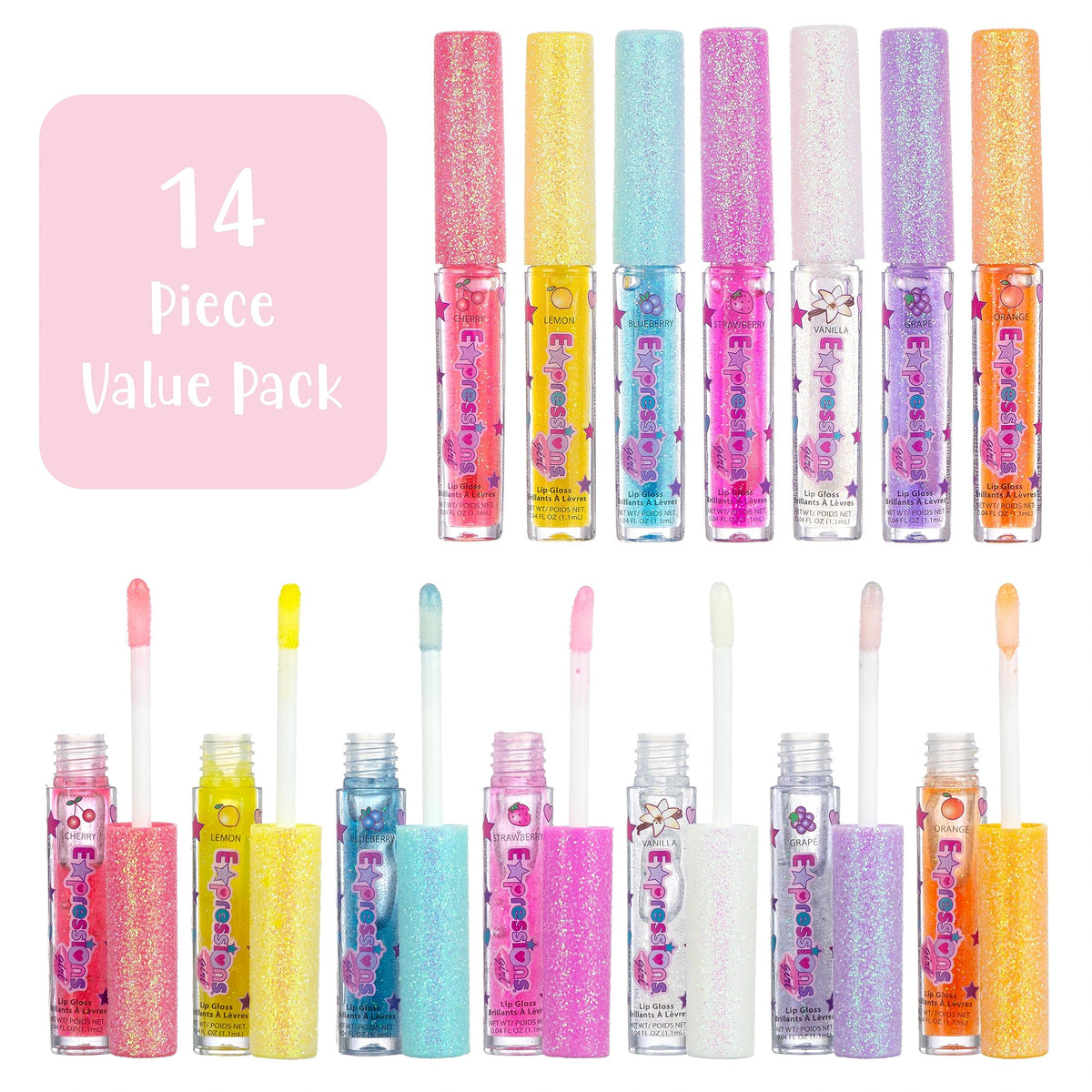 Expressions Girl lip gloss wands in assorted fruity colours