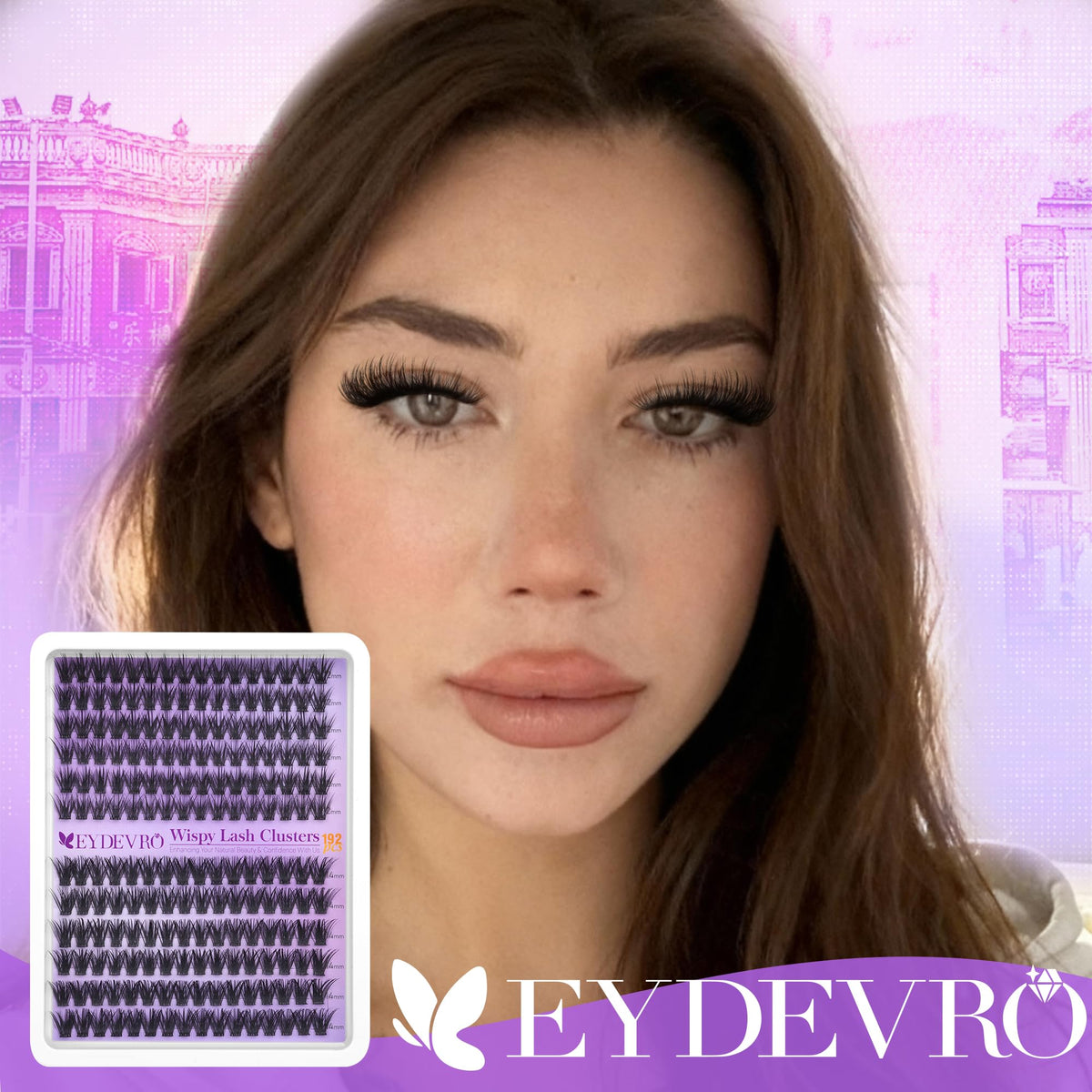 EYDEVRO lash clusters applied on model's eyes
