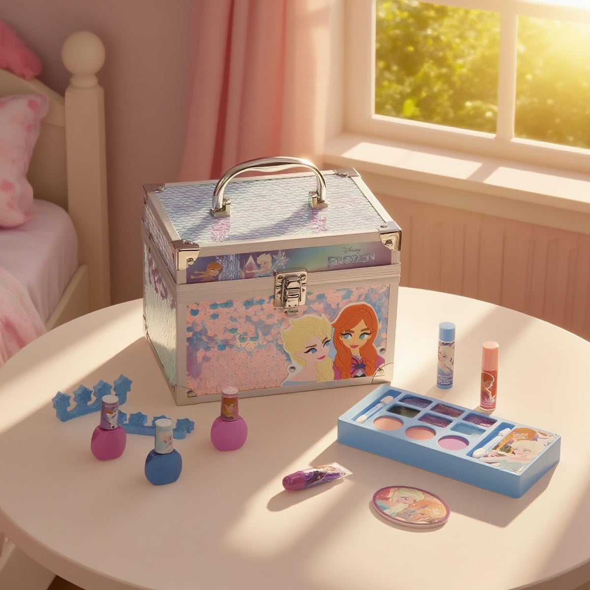 Eye and cheek shimmers from the Disney Frozen Train Case Beauty Set