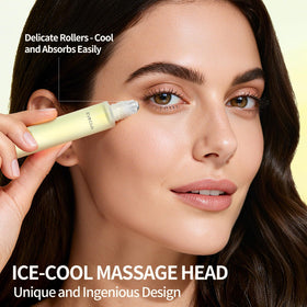 EyeClub Retinol Under Eye Brightener Roller on a bathroom counter